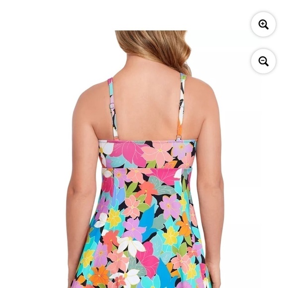 Swim Solutions Women Printed Tummy-Control Bow-Front Swimdress,Floral Frenzy - Picture 2 of 10